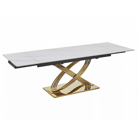 HERMES II étkezőasztal 160(240)x90cm, Fehér márvány hatás/Arany