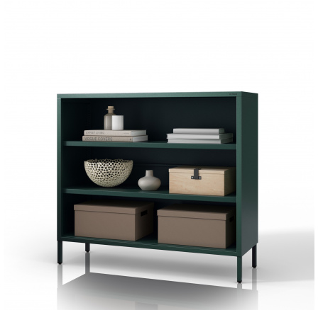 Alacsony fém polc palackzöld Modern LUCA, 1000 x 900 x 350 mm