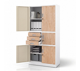 Irodai fém szekrény trezorral fehér / sonoma tölgy: Eco Design FILIP II, 900 x 1850 x 400 mm
