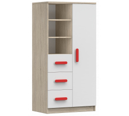 Polc 80 3S1D SMYK III - 05, Sonoma Tölgy/Fehér/Piros