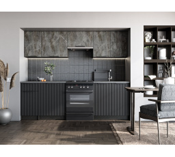 TAMARA konyhabútor 240, Szürke márvány hatás/Fekete/Karbon