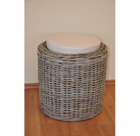 Ratanová taburetka Round ratan kubu polstr béžový