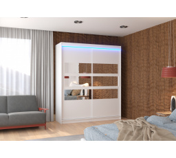 Tolóajtós szekrény tükörrel és LED világítással TOLEDO 180 Fehér+Fehér