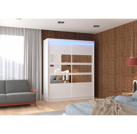 Tolóajtós szekrény tükörrel és LED világítással TOLEDO 180 Fehér+Fehér