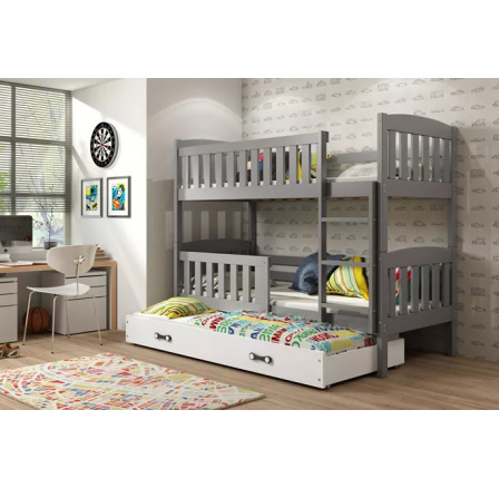 KUBUŚ 3 OSOBOWE RAMA GRAFIT SZUFLADA BIAŁY 90 X 200 KPL