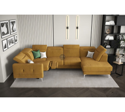 NAROŻNIK MALIBU MAX II Z FUNKCJĄ SPANIA I FUNKCJĄ RELAX 180x350x182 CM - Odcienie żółtego , Strona lewa