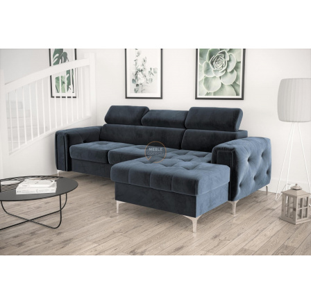 NAROŻNIK ORION MINI Z FUNKCJĄ SPANIA 255x165 CM - Odcienie niebieskiego , prawa