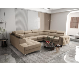 NAROŻNIK ORION MAX I Z FUNKCJĄ SPANIA 225X350X255 CM - Odcienie beżu , prawa