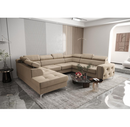 NAROŻNIK ORION MAX I Z FUNKCJĄ SPANIA 225X350X255 CM - Odcienie beżu , prawa