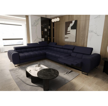 NAROŻNIK ASPEN MAX RELAX SKÓRA NATURALNA 330x260 CM - Skóra granatowa , lewa