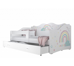 Dětská postel NELA se šuplíkem s matrací, 180x80 cm, Bílá/Unicorn