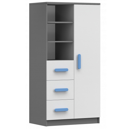 Polc 80 3S1D SMYK II - 05, Szürke/Fehér/Kék