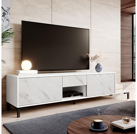 MARMO 2D1S1K TV-szekrény, fehér / fehér márvány