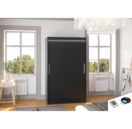 Tolóajtós szekrény LED világítással COLLIN 120 Fekete+Fekete