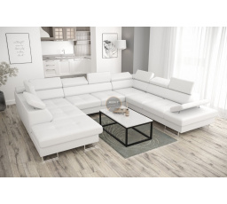 NAROŻNIK GALAXY MAX I Z FUNKCJĄ SPANIA 280x350x225 - Biała eko skóra , prawa