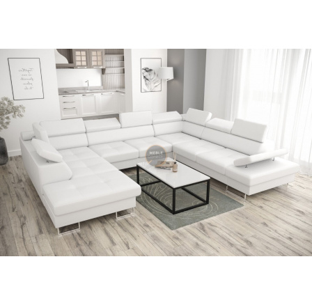 NAROŻNIK GALAXY MAX I Z FUNKCJĄ SPANIA 280x350x225 - Biała eko skóra , prawa