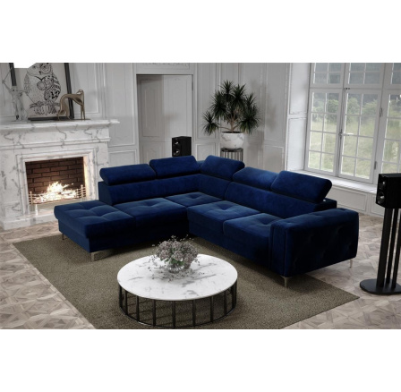 NAROŻNIK ORION II Z FUNKCJĄ SPANIA 225x255 CM - Odcienie granatu , lewa