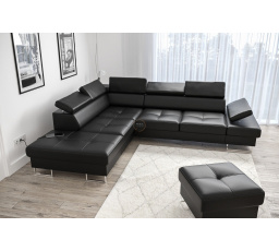 NAROŻNIK GALAXY Z FUNKCJĄ SPANIA 225X280 CZARNA SKÓRA NATURALNA LE MANS PROMOCJA - Strona lewa