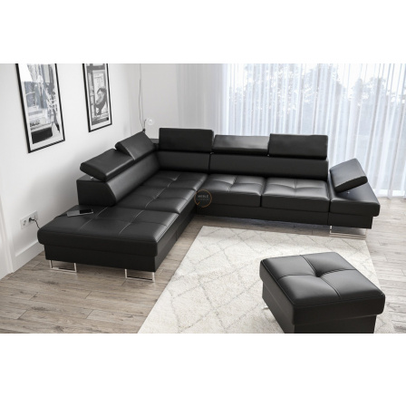 NAROŻNIK GALAXY Z FUNKCJĄ SPANIA 225X280 CZARNA SKÓRA NATURALNA LE MANS PROMOCJA - Strona lewa