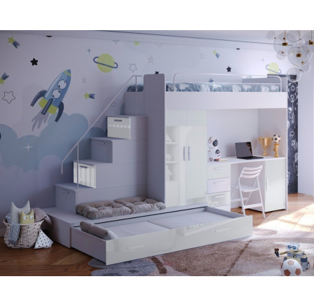 Vyvýšená postel PARADISE 5, Bílá Bílá Lesk