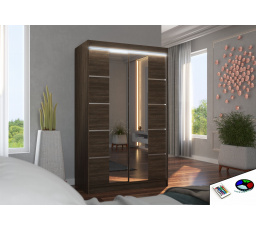 Tolóajtós szekrény tükörrel és LED világítással GENUA 120 Choco+Choco