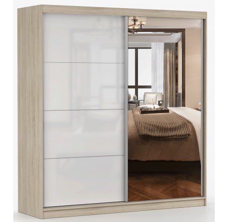 MULTI 35 gardróbszekrény - 203 cm, Sonoma Tölgy/Fehér Fényes