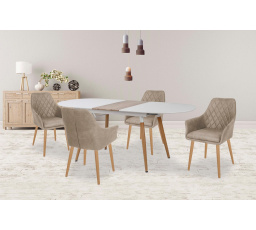 CALIBER étkezőasztal, fehér/san remo tölgy