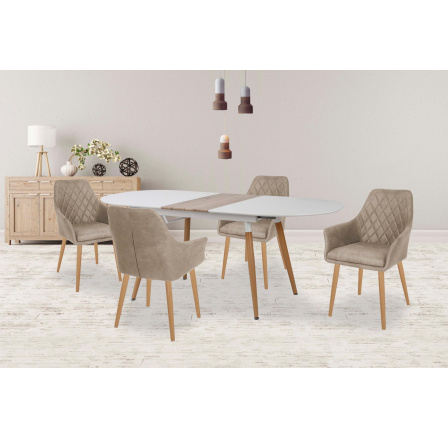 CALIBER étkezőasztal, fehér/san remo tölgy