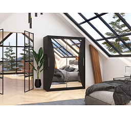 Tolóajtós szekrény tükörrel MAX 150 Fekete+Fekete