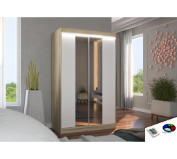 Tolóajtós szekrény tükörrel és LED világítással MARVIN 120 Sonoma+Fehér
