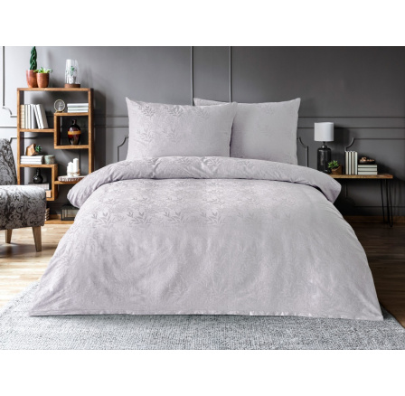 Luxusní žakárové povlečení 200x200, 70x90cm listy světle šedé