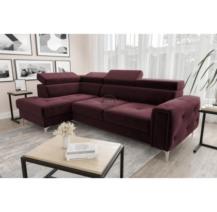 NAROŻNIK Z FUNKCJĄ SPANIA ORION 165X255 - Odcienie bordowego , lewa