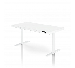 Elektromos magasságállítású sit-stand íróasztal fiókkal és Qi vezeték nélküli töltővel, fehér, 1400 mm: ELLIS