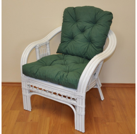 Ratanové křeslo Rio De Janeiro bílé - polstr tmavě zelený melír