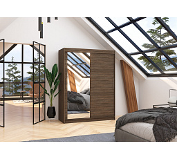 Tolóajtós szekrény tükörrel BIANCO 150 Choco+Choco