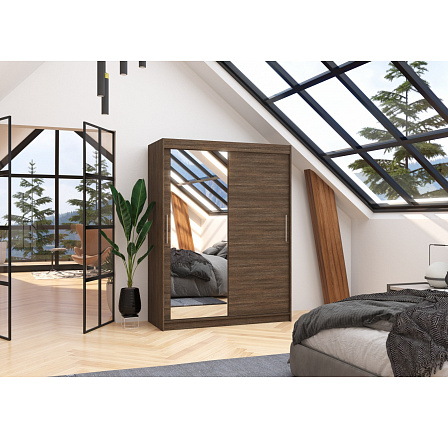 Tolóajtós szekrény tükörrel BIANCO 150 Choco+Choco