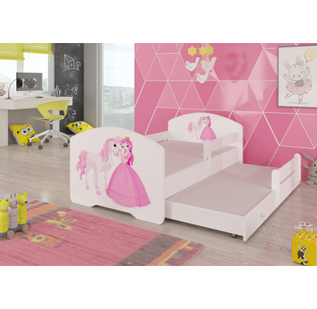 Kétszemélyes ágy korláttal és matracokkal PEPE II PRINCESS AND HORSE 160x80 Fehér