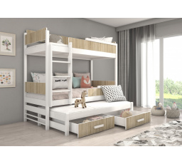 Háromszemélyes emeletes ágy matracokkal QUEEN 180x80 Fehér+Sonoma