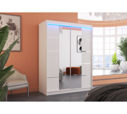 Tolóajtós szekrény tükörrel és LED világítással NORDIC 150 Fehér+Fehér