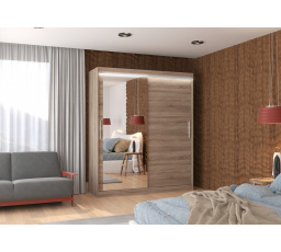 Tolóajtós szekrény tükörrel és LED világítással TOM 180 Truffle+Truffle