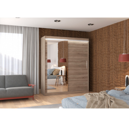 Tolóajtós szekrény tükörrel és LED világítással TOM 180 Truffle+Truffle