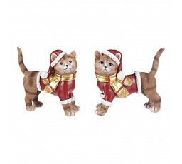 Macska - karácsonyi figura, poliésztergyanta, S méret, vörösesbarna, 2-féle mix, ár 1 db-ra értendő