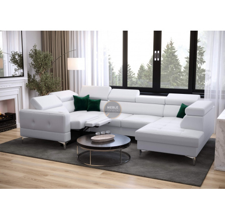NAROŻNIK TOSCANIA MAX I RELAX Z FUNKCJĄ SPANIA170x350x185 CM - lewa , Biała eko skóra