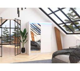 Tolóajtós szekrény tükörrel és LED világítással BIANCO 150 Fehér+Fehér