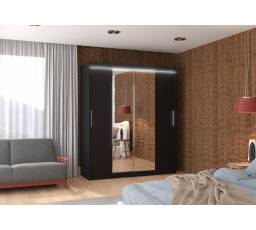 Tolóajtós szekrény tükörrel és LED világítással DALLAS 180 Fekete+Fekete