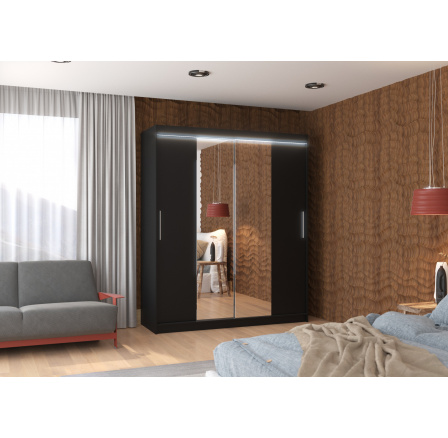 Tolóajtós szekrény tükörrel és LED világítással DALLAS 180 Fekete+Fekete