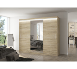 Tolóajtós szekrény tükörrel és LED világítással DENIS 250 Sonoma+Sonoma