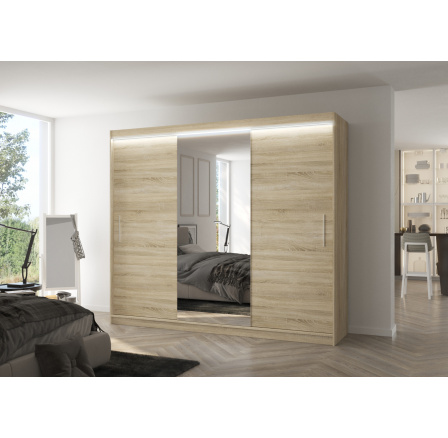 Tolóajtós szekrény tükörrel és LED világítással DENIS 250 Sonoma+Sonoma