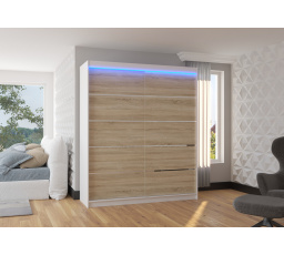 Tolóajtós szekrény LED világítással SPECTRA 180 Fehér+Sonoma