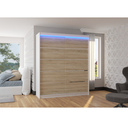 Tolóajtós szekrény LED világítással SPECTRA 180 Fehér+Sonoma